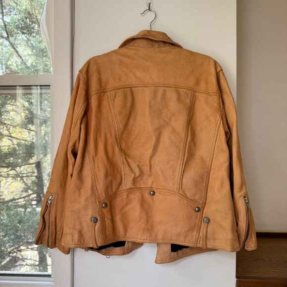 New Free People Jealousy Leather Moto Jacket We The Free Camel Brown Small - Picture 4 of 12